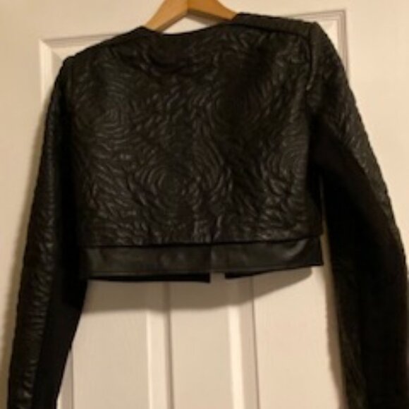BCBGMaxAzria Cropped Leather Jacket with Rose Detailing - Picture 4 of 9